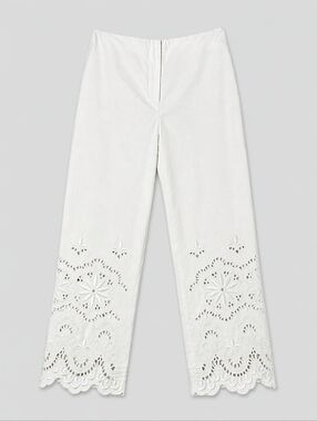 Saks Fifth Avenue Vintage White Cut Out Eyelet Ornate Embroidered Ankle Pants